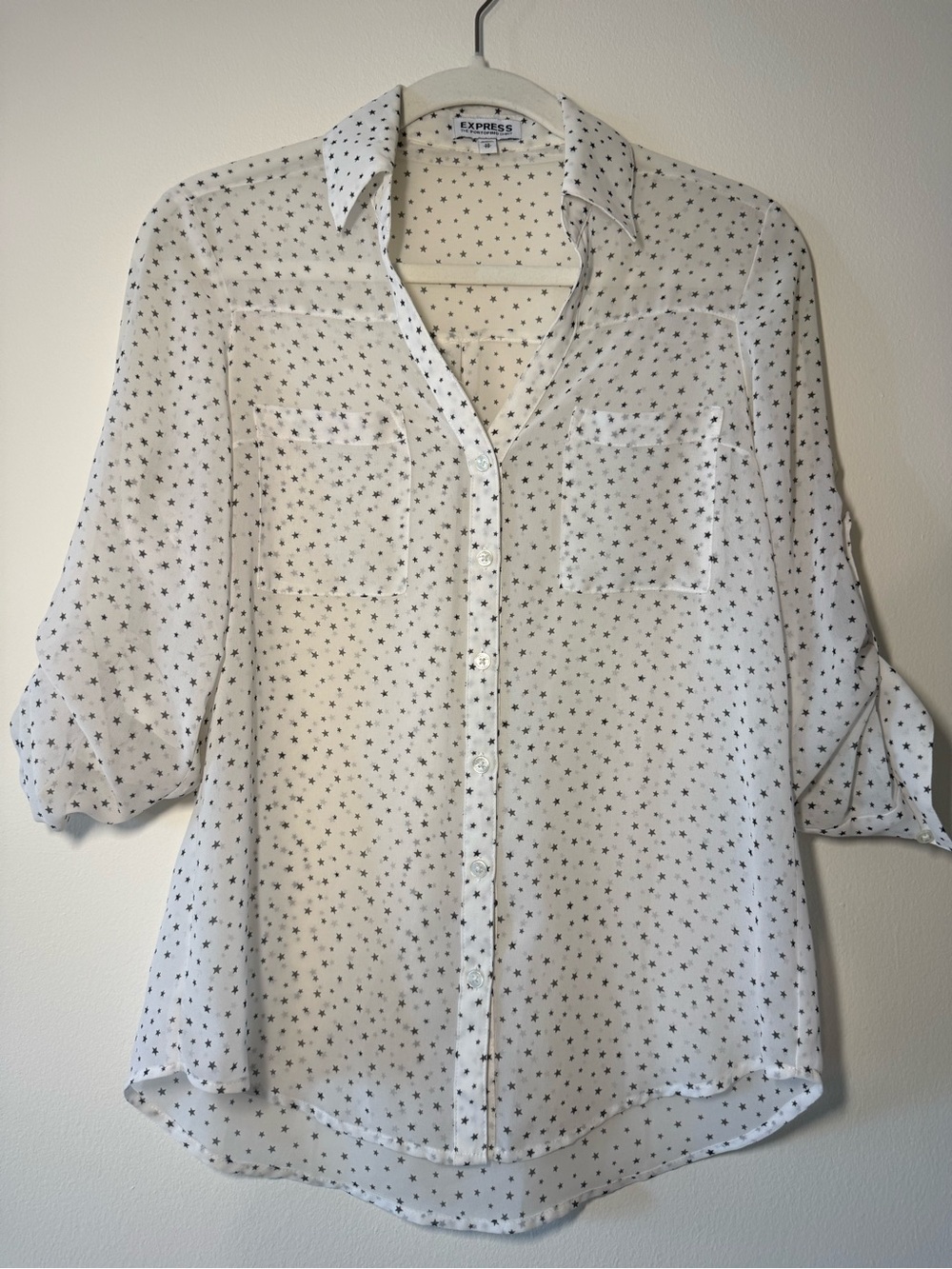 Express White Star-Print Button Down Shirt